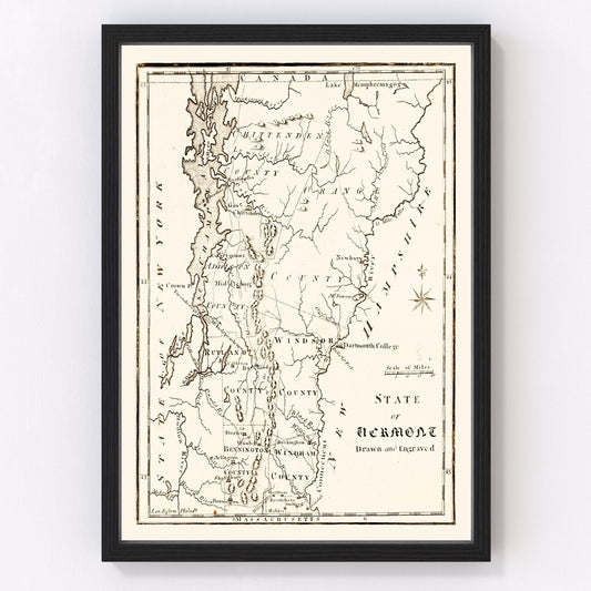 Vintage Map of Vermont 1795