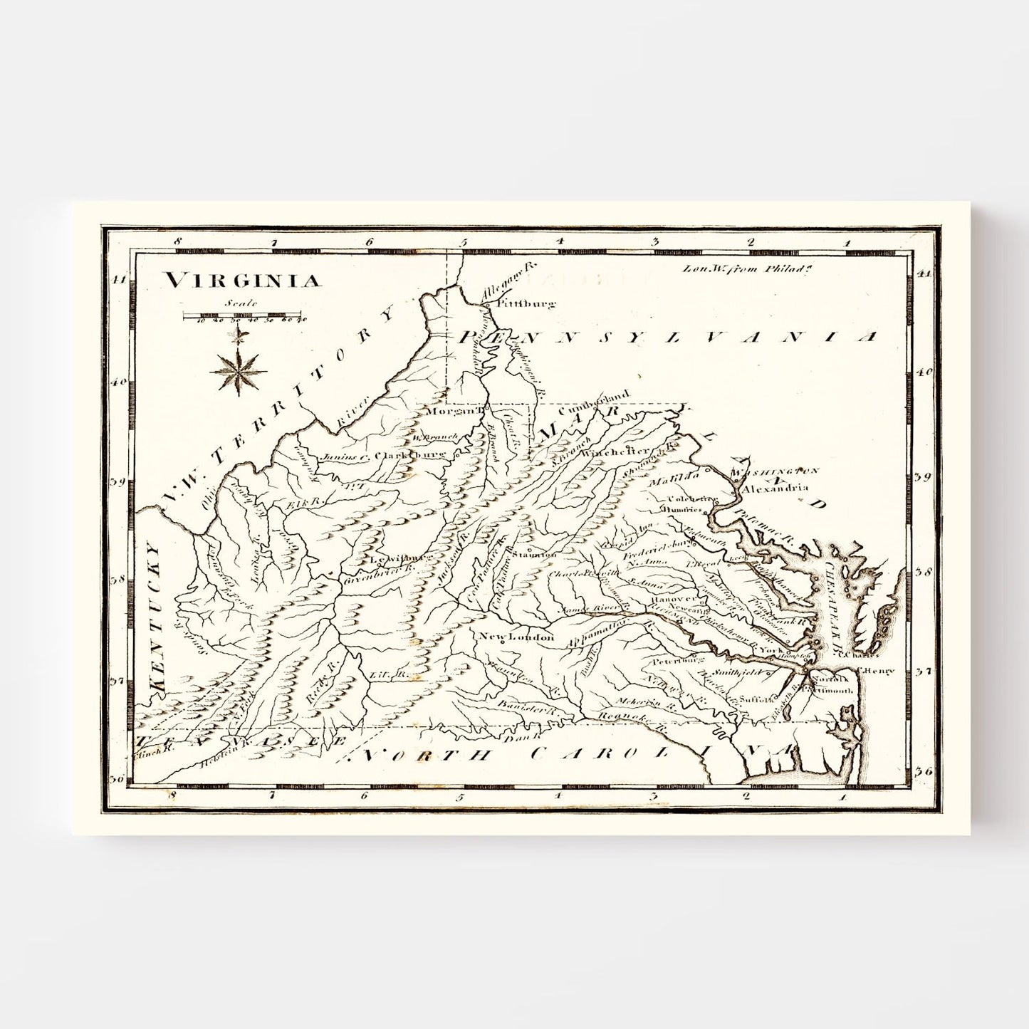 Vintage Map of Virginia 1795