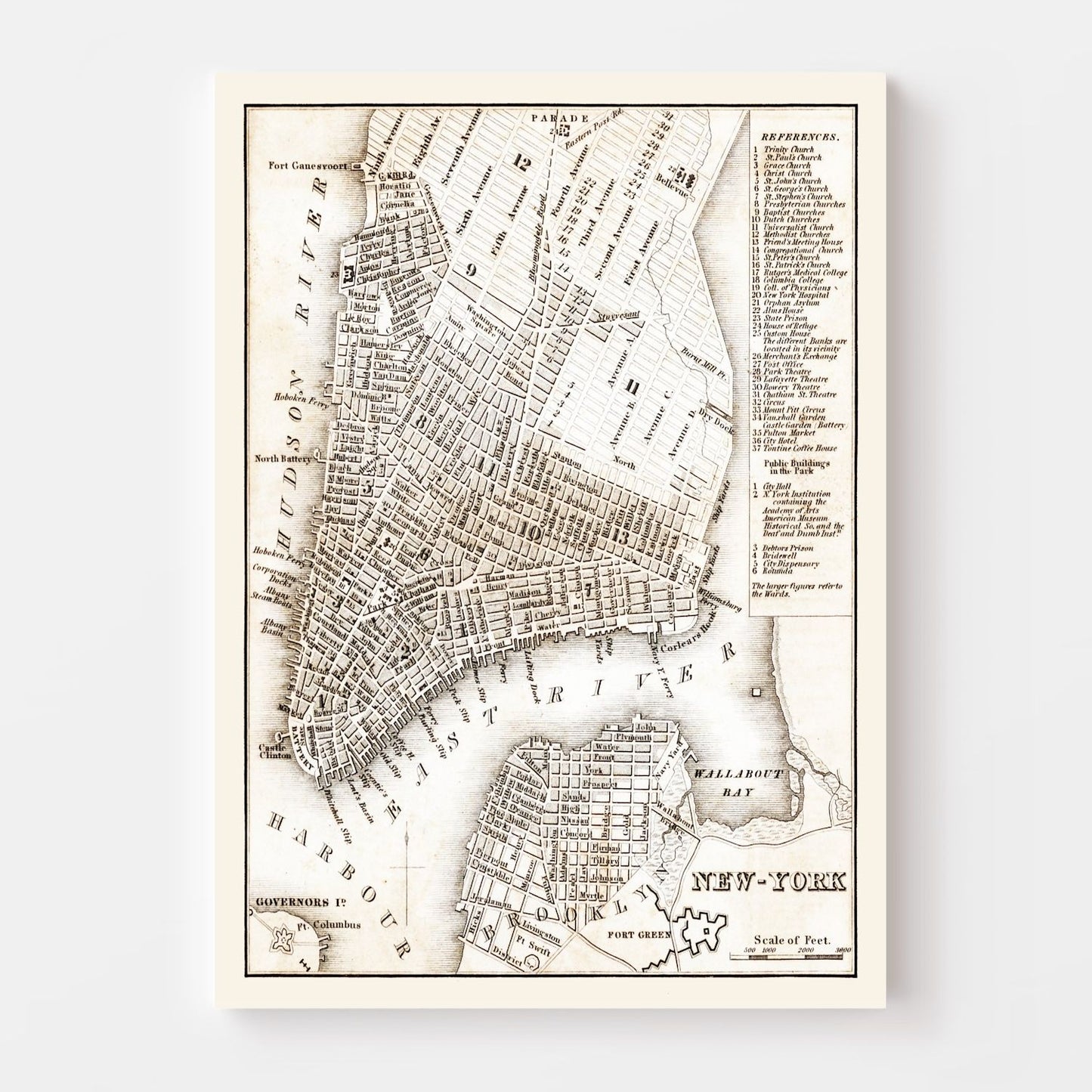 Vintage Map of New York City, New York 1837