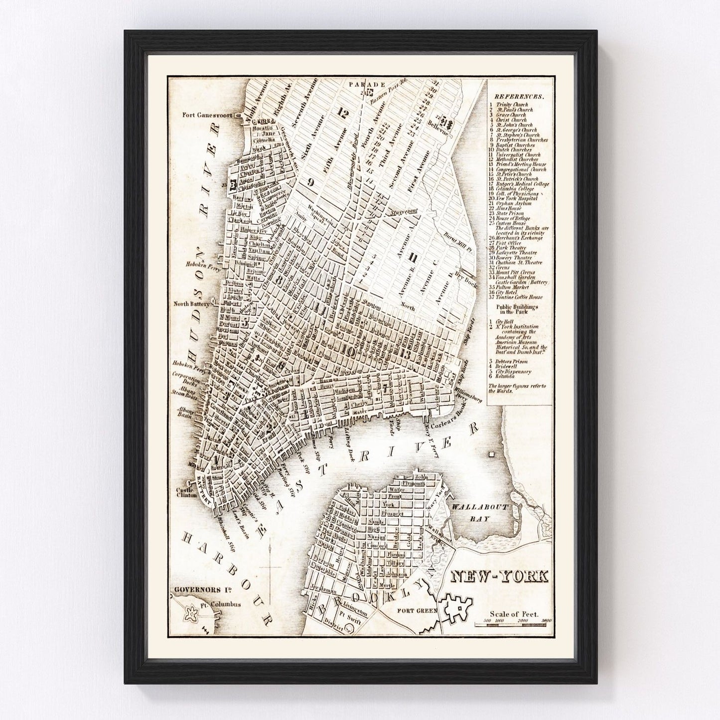 Vintage Map of New York City, New York 1837