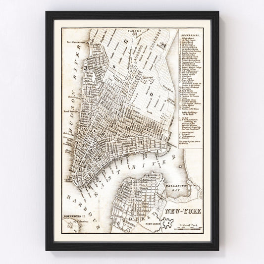 Vintage Map of New York City, New York 1837