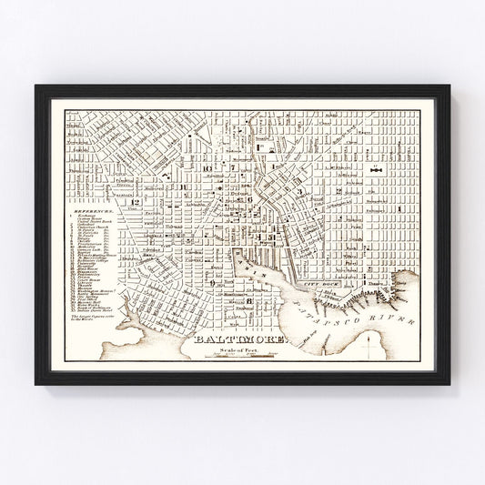 Vintage Map of Baltimore, Maryland 1837