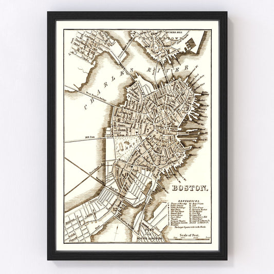 Vintage Map of Boston, Massachusetts 1844