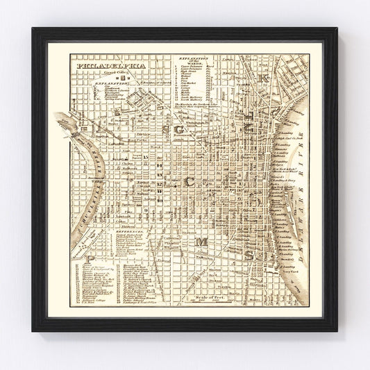 Vintage Map of Philadelphia, Pennsylvania 1844