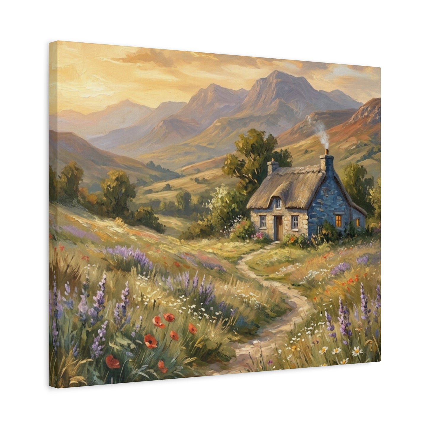 Countryside Cottage Canvas Wall Art — Tranquil Rustic Landscape Print