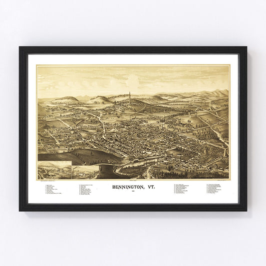 Vintage Map of Bennington, Vermont 1887