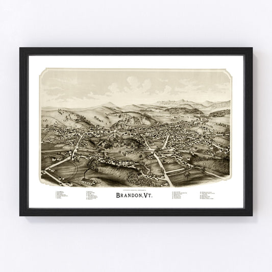 Vintage Map of Brandon, Vermont 1890