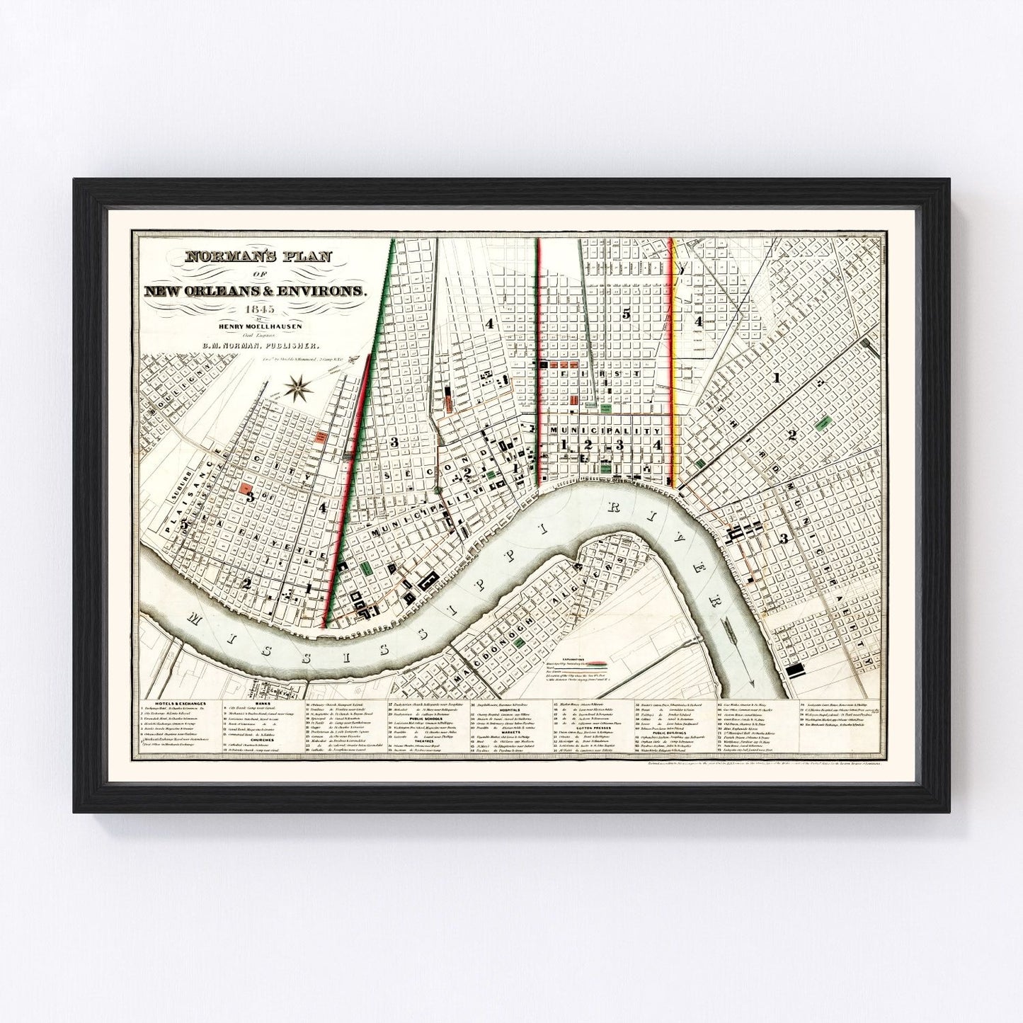 Vintage Map of New Orleans, Louisiana 1845
