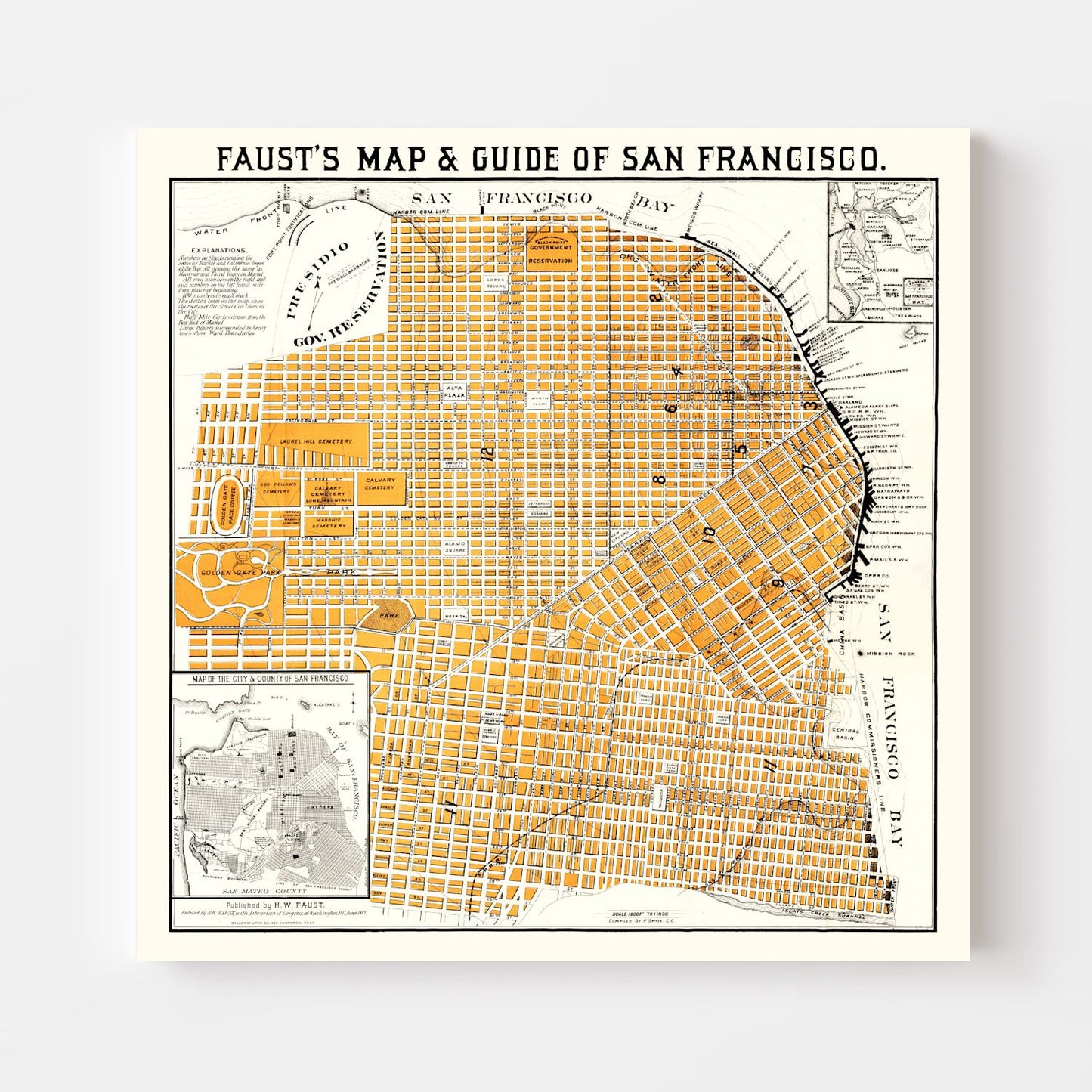 Vintage Map of San Francisco, California 1882
