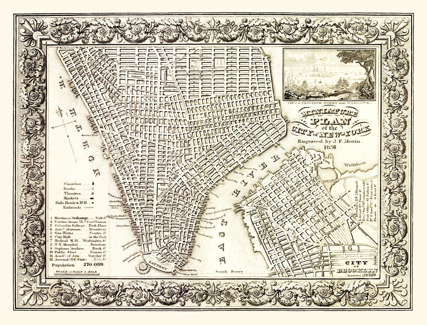 Vintage Map of New York City, New York 1836