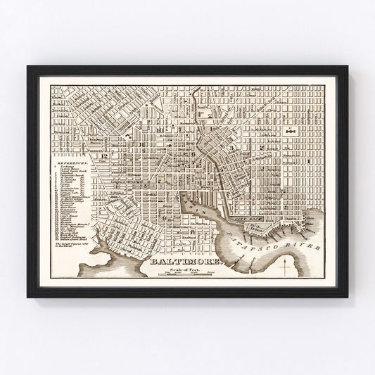 Vintage Map of Baltimore, Maryland 1846