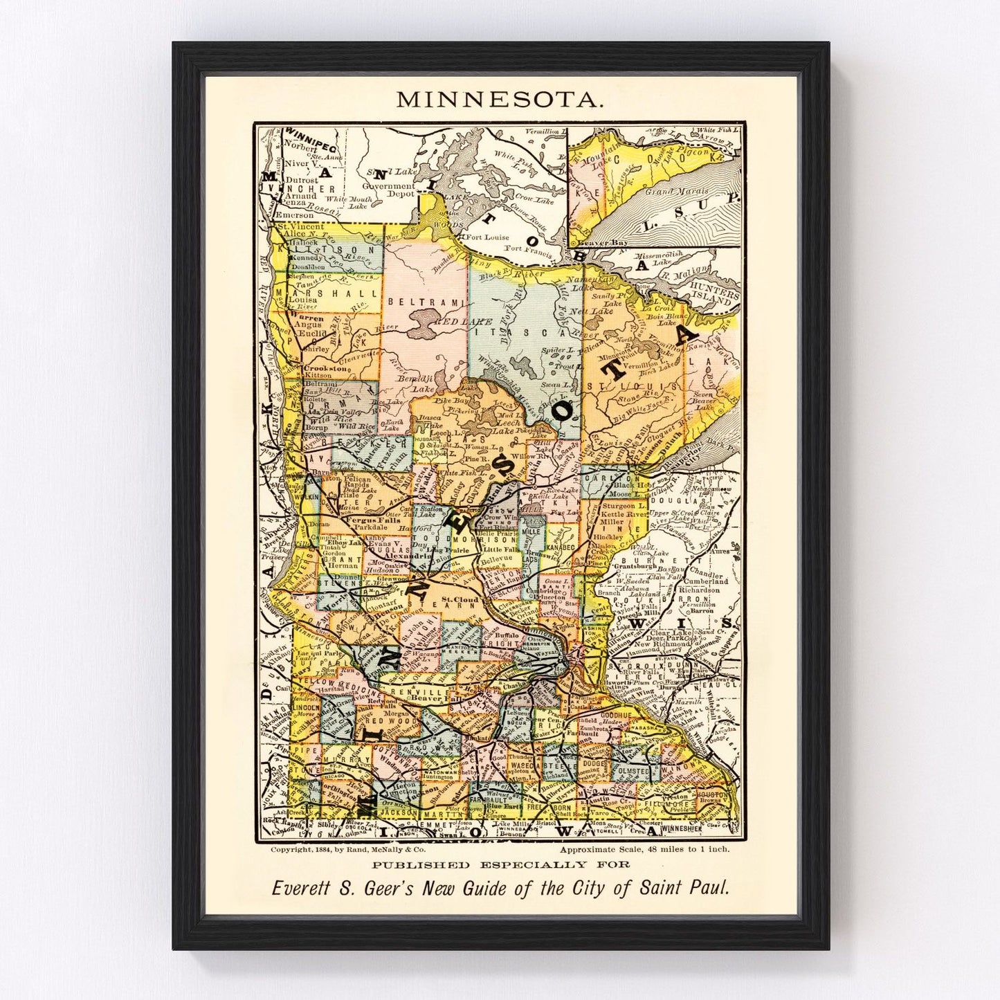 Vintage Map of Minnesota 1884