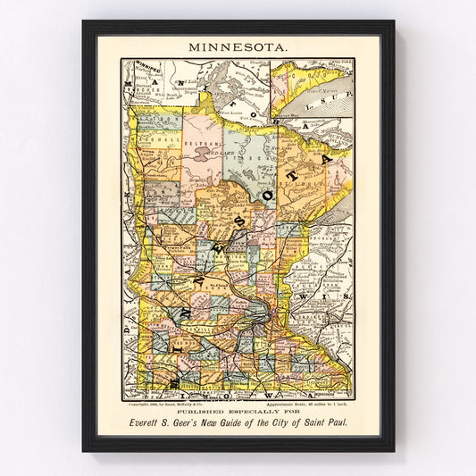 Vintage Map of Minnesota 1884