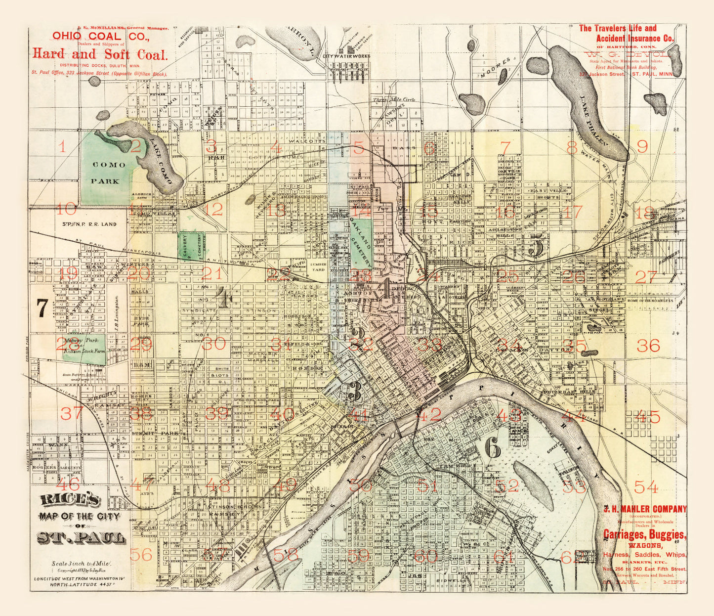 Vintage Map of St. Paul, Minnesota 1884