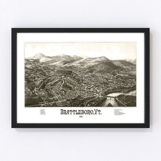 Vintage Map of Brattleboro, Vermont 1886