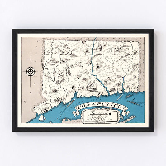 Vintage Map of Connecticut 1931