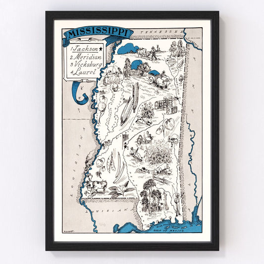 Vintage Map of Mississippi 1931
