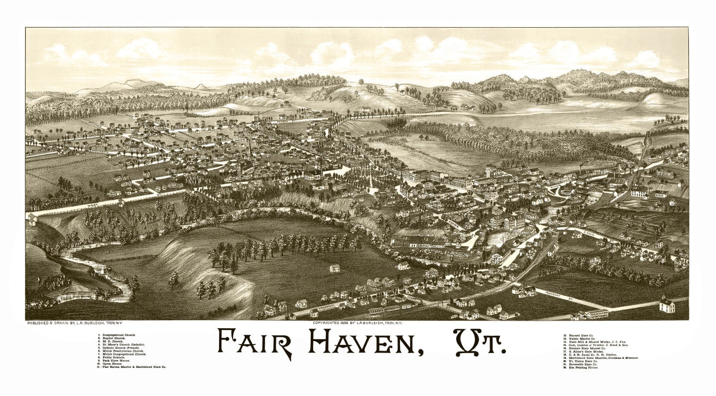 Vintage Map of Fair Haven, Vermont 1886