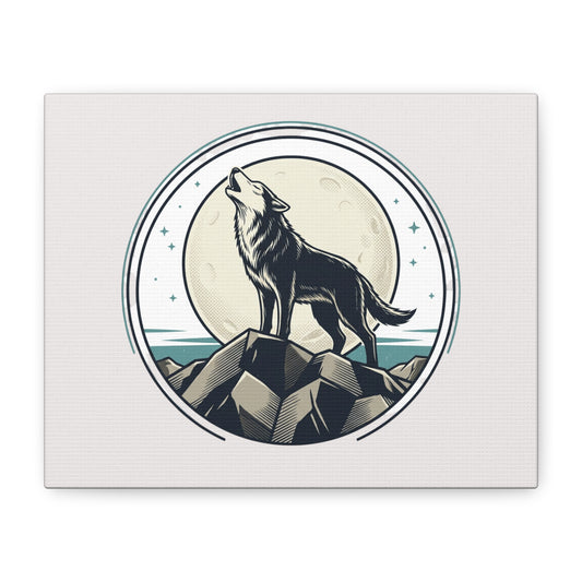 Howling Wolf Canvas Wall Art — Moonlit Wilderness Matte Stretched Print