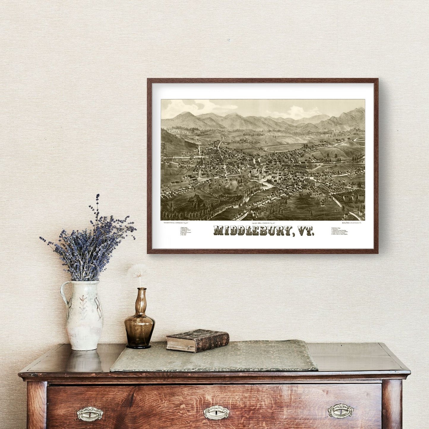 Vintage Map of Middlebury, Vermont 1886
