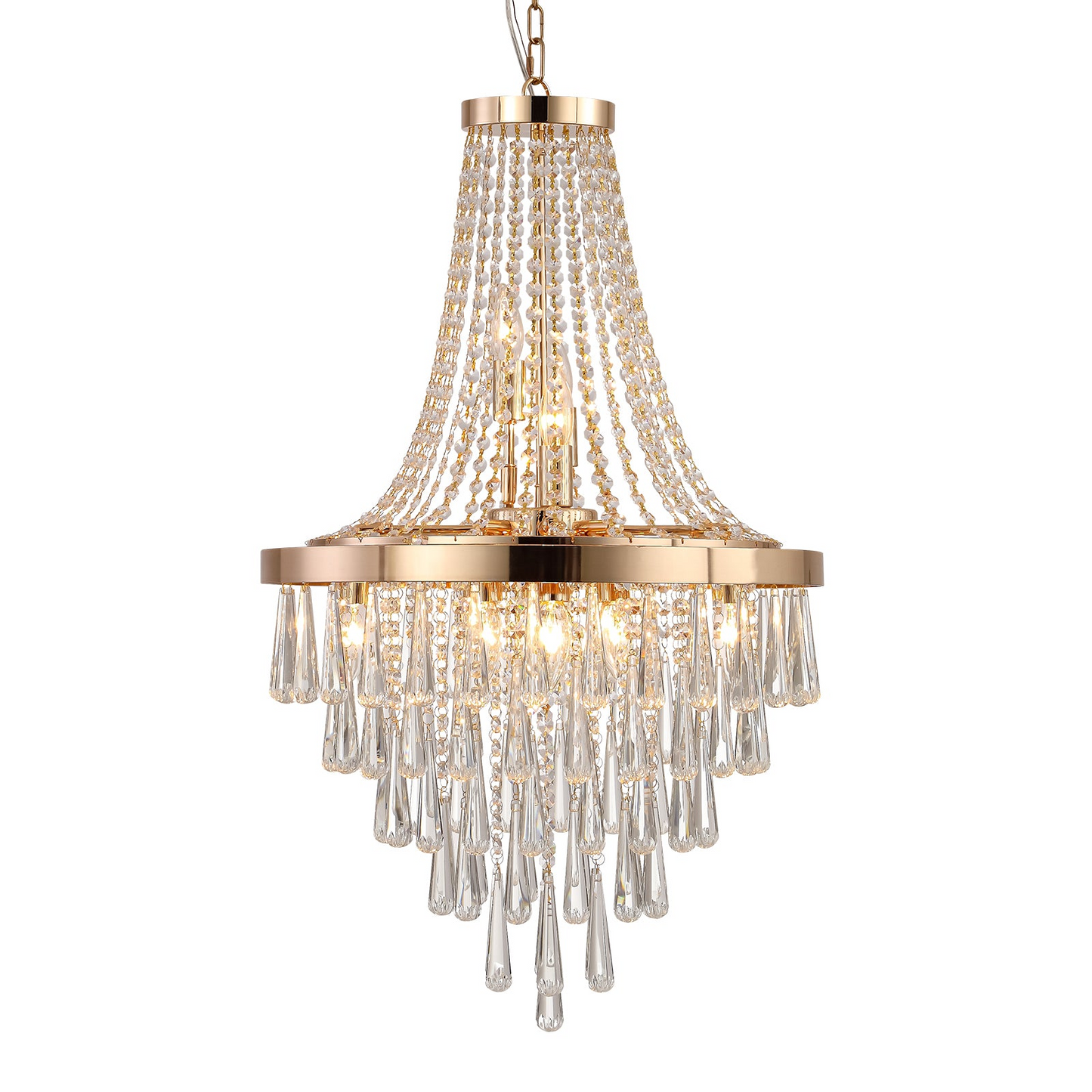 (Same as W1340102274/L5004) Gold Crystal Chandeliers,Large Contemporary Luxury Ceiling Lighting for Living Room Dining Room Bedroom Hallway (Bulbs Not Included)