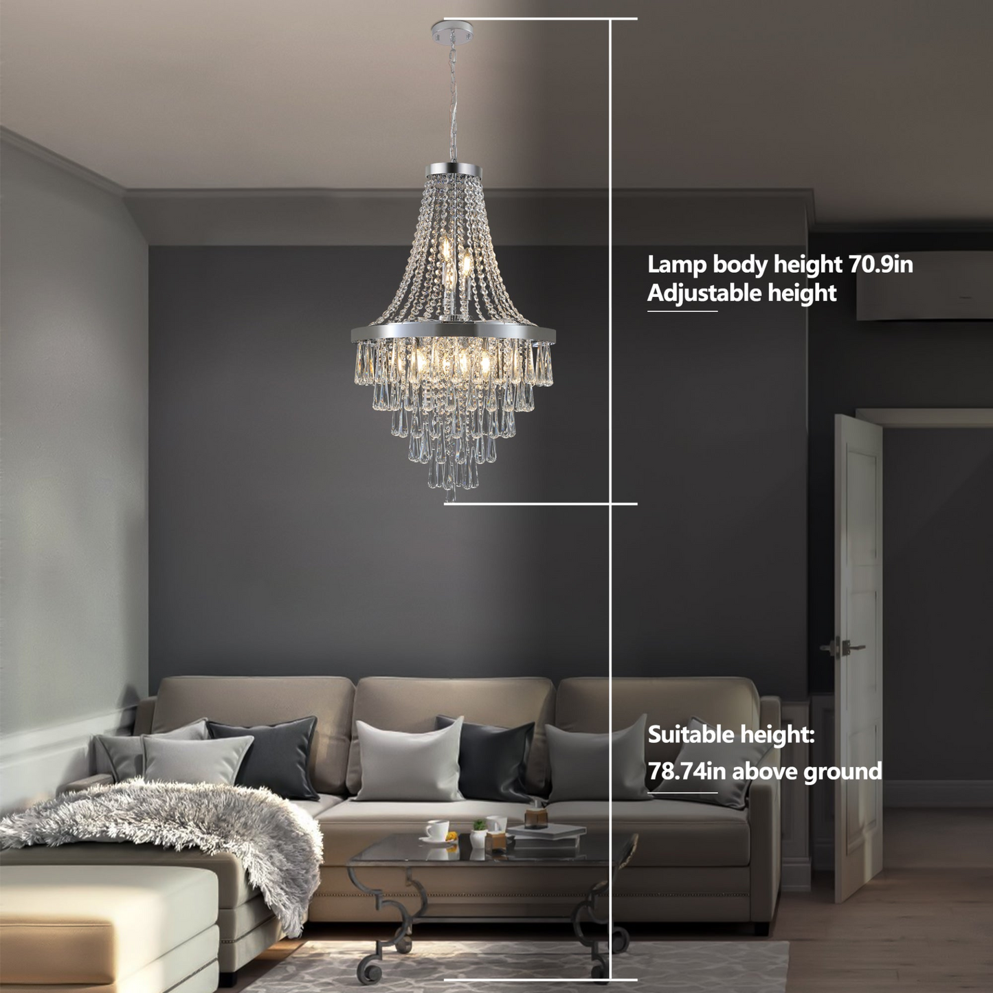 (Same as W1340P143191/L5004-500-C) Chromium color Crystal Chandeliers,Large Contemporary Luxury Ceiling Lighting(Bulb Not Included)