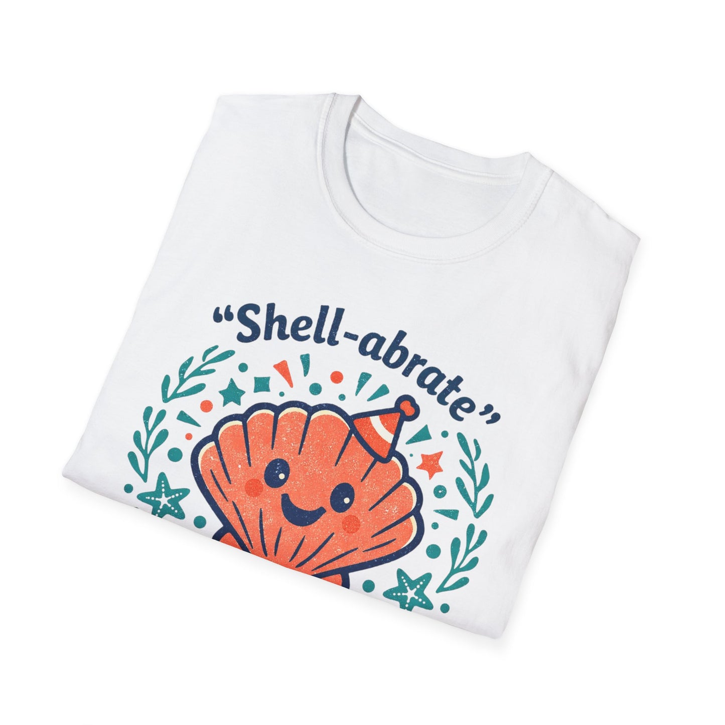 Shell-abrate Happy Seashell T-Shirt — "life's little moments" Cute Beach Graphic Tee