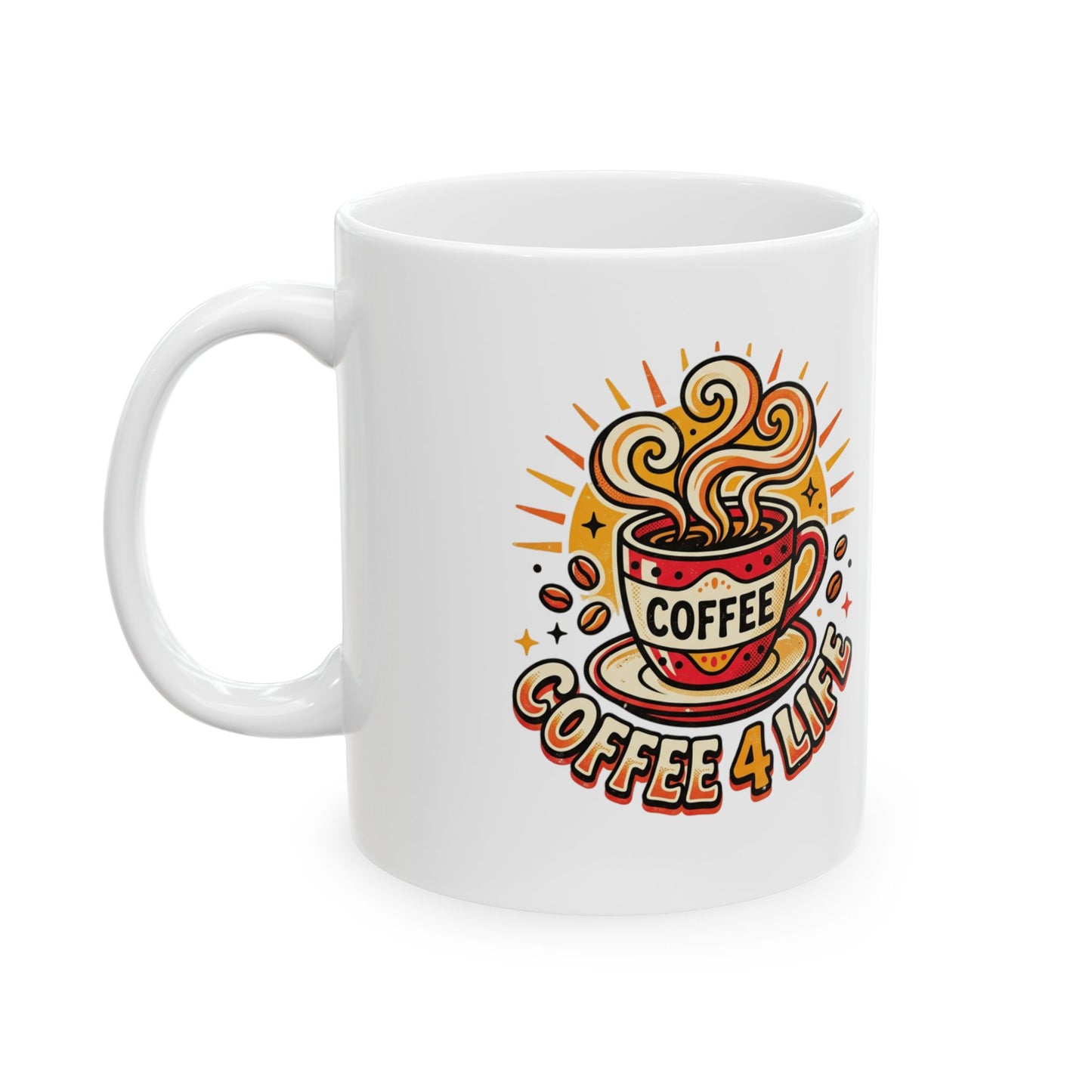 Coffee Mug - Retro 'Coffee 4 Life' Ceramic Mug, 11oz & 15oz
