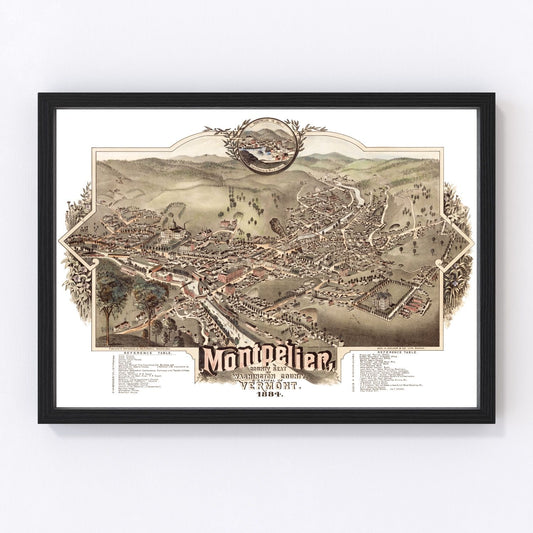Vintage Map of Montpelier, Vermont 1884