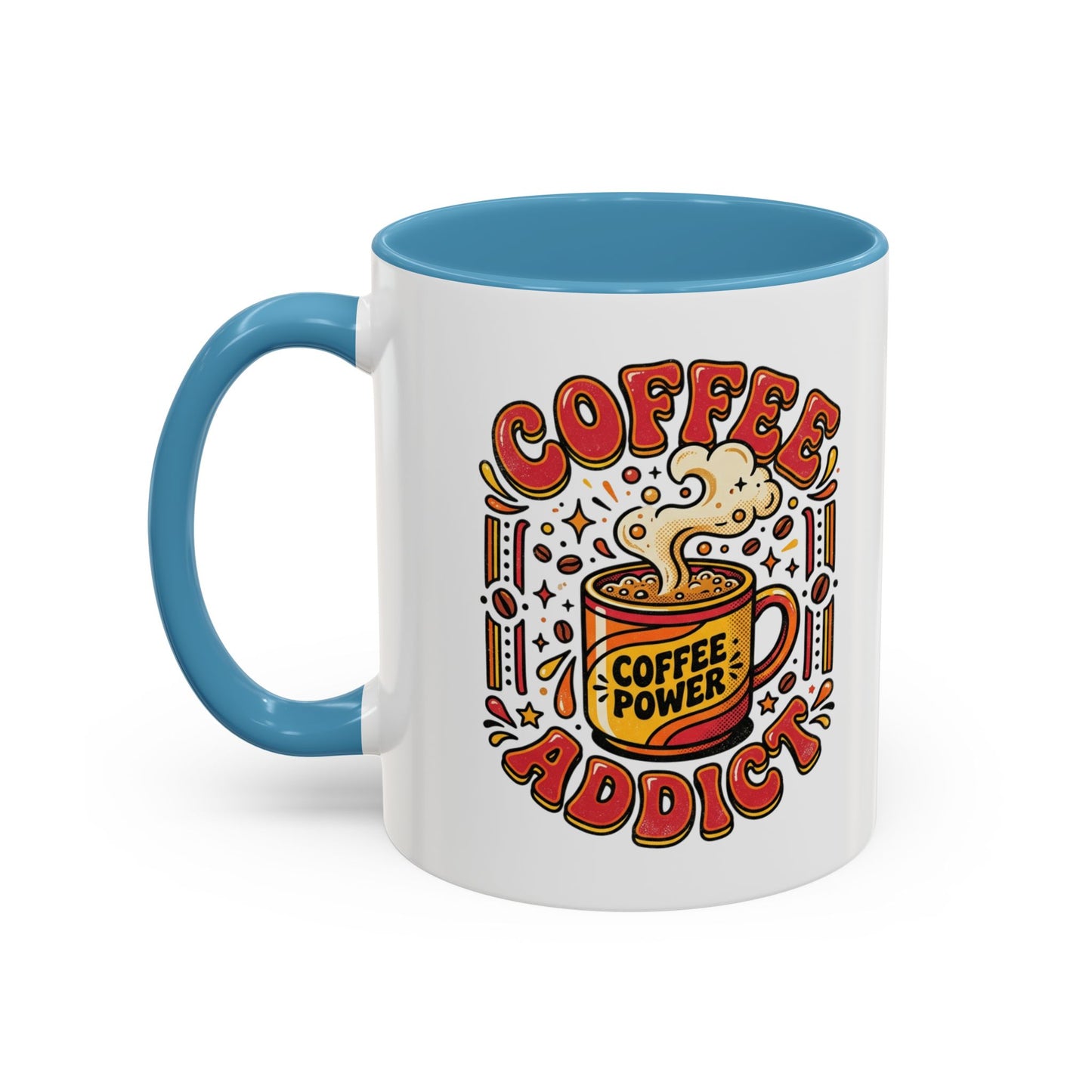 Coffee Addict Accent Mug — "Coffee Power" Retro Coffee Lover Gift (11oz/15oz)