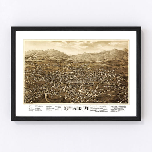 Vintage Map of Rutland, Vermont 1885