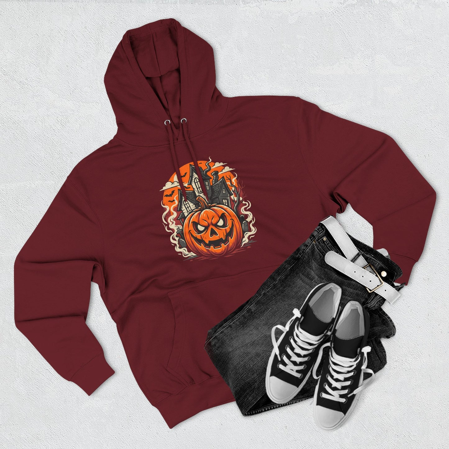 Halloween Pumpkin Hoodie — Jack-O'-Lantern Haunted House Fleece Hoodie
