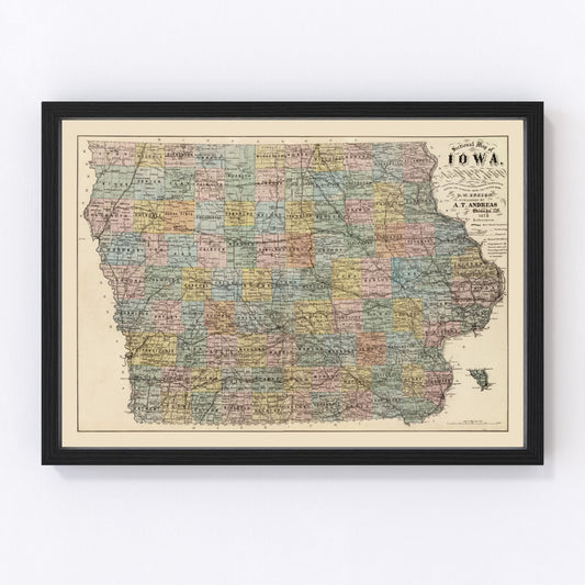 Vintage Map of Iowa 1875
