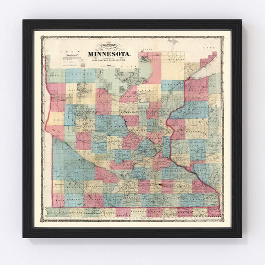 Vintage Map of Minnesota 1868