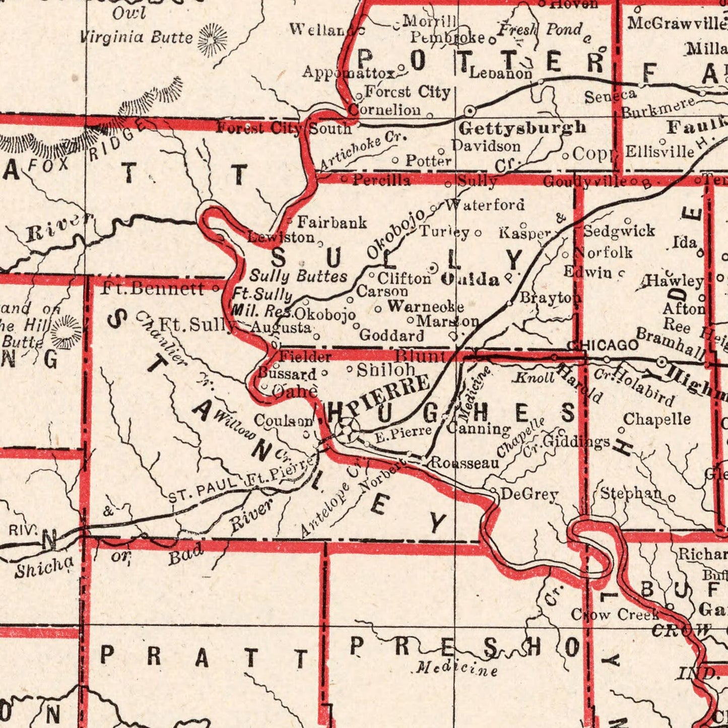 Vintage Map of South Dakota 1893