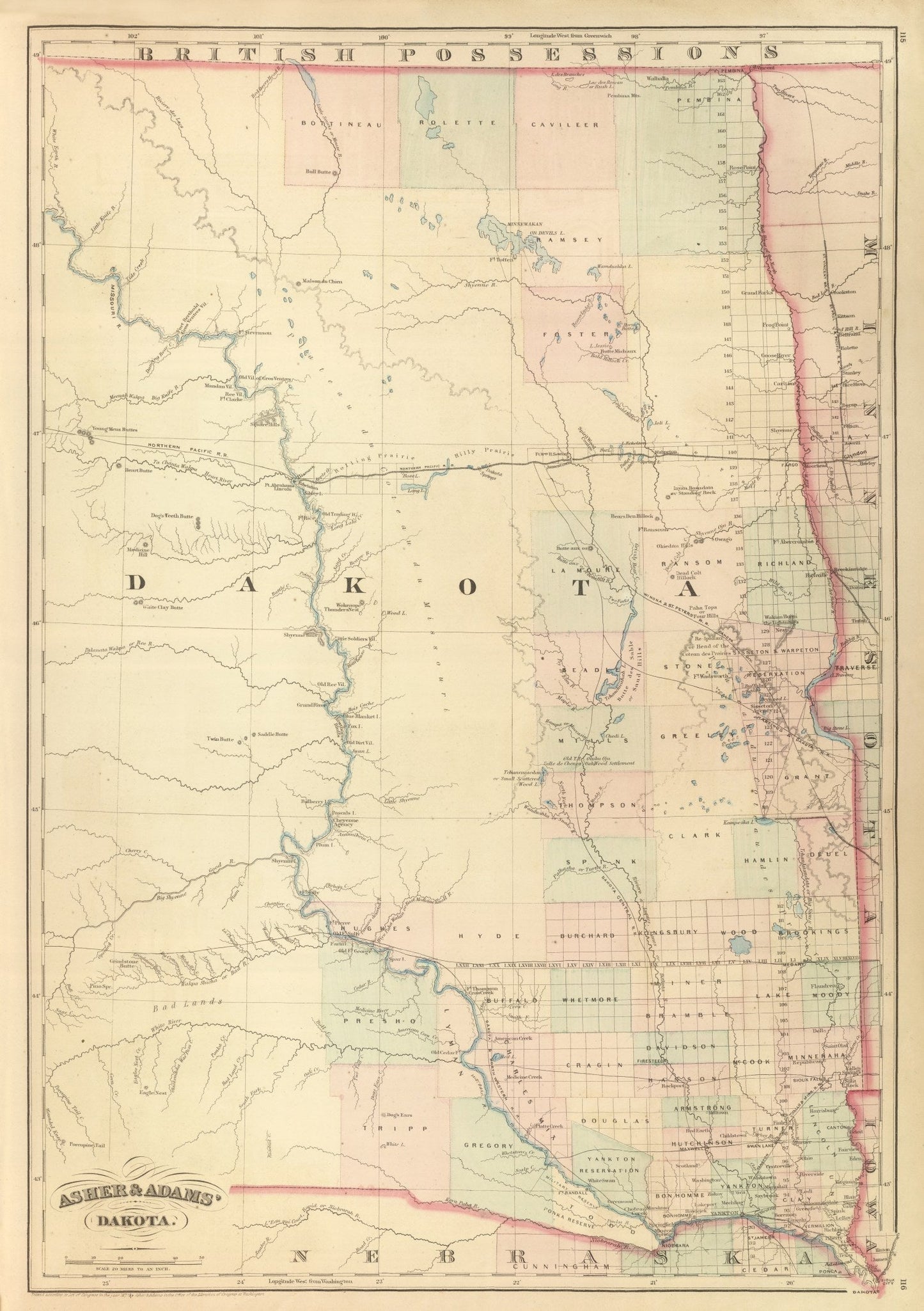 Vintage Map of Dakota Territory 1875