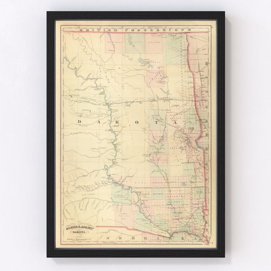 Vintage Map of Dakota Territory 1875