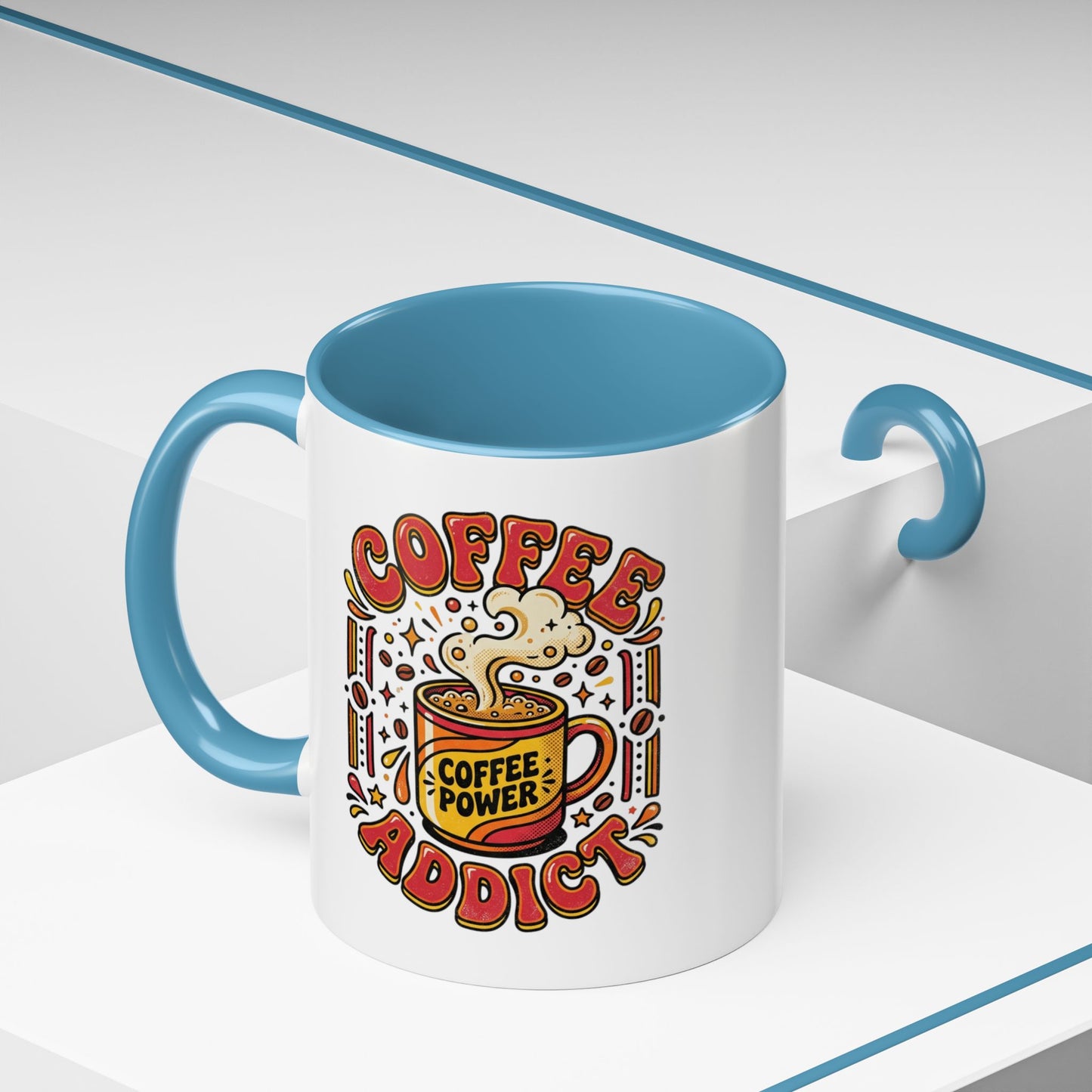 Coffee Addict Accent Mug — "Coffee Power" Retro Coffee Lover Gift (11oz/15oz)