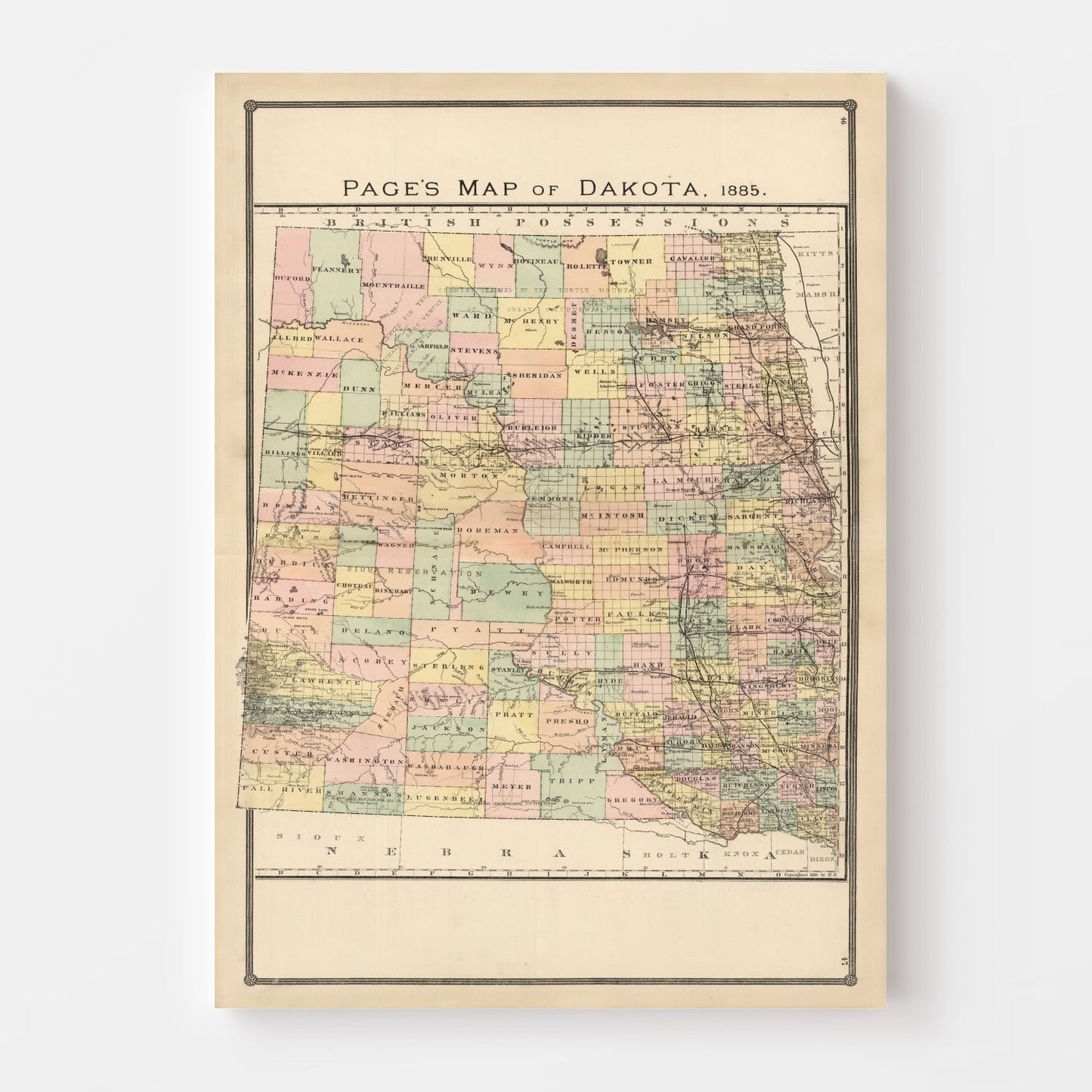 Vintage Map of Dakota Territory 1885