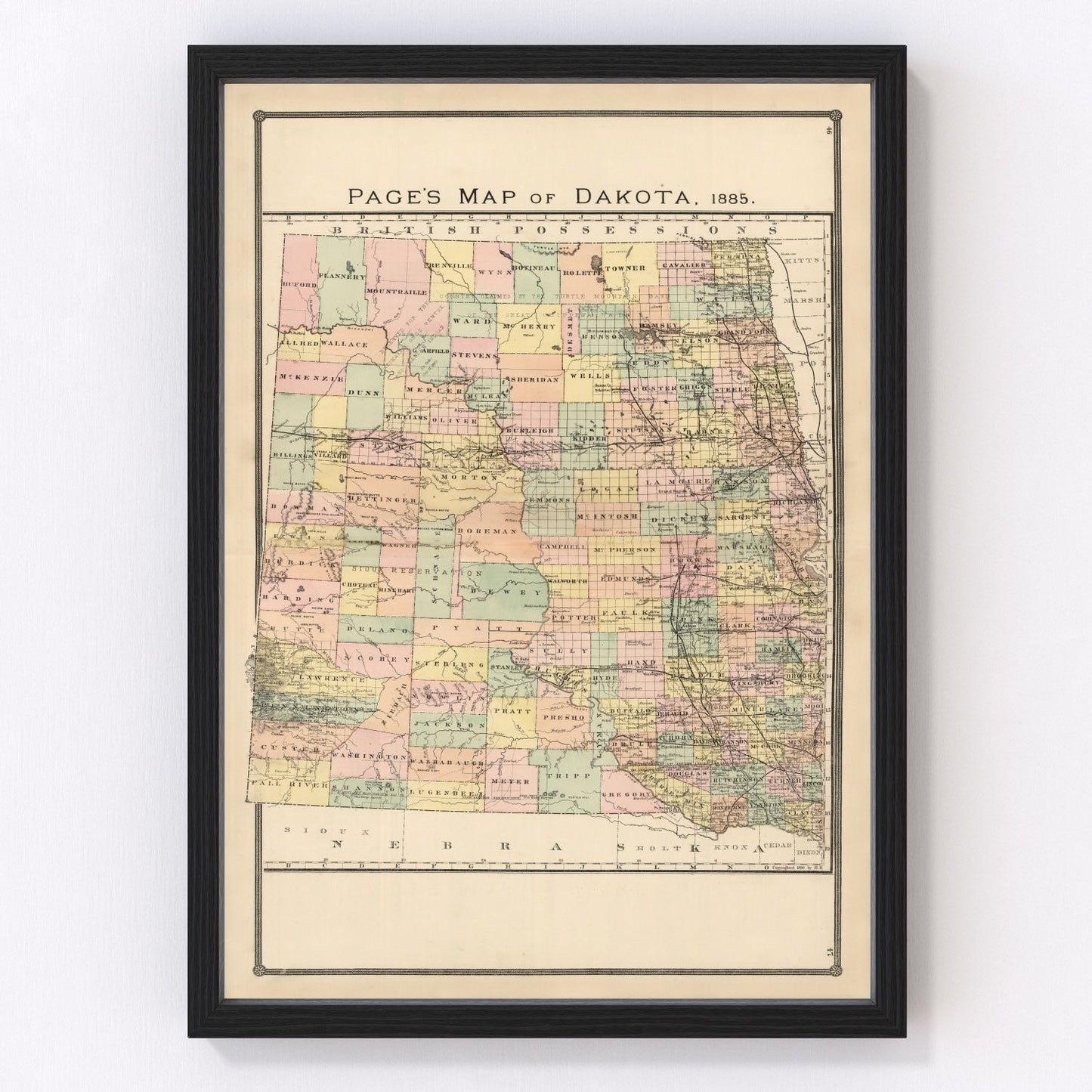 Vintage Map of Dakota Territory 1885