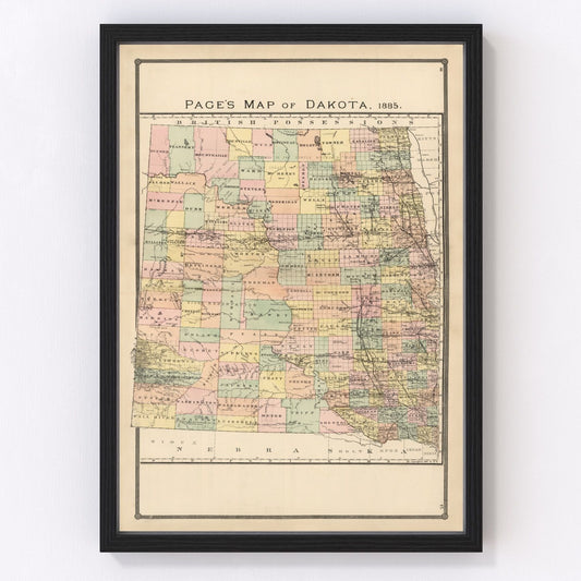 Vintage Map of Dakota Territory 1885