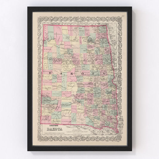 Vintage Map of Dakota Territory 1876