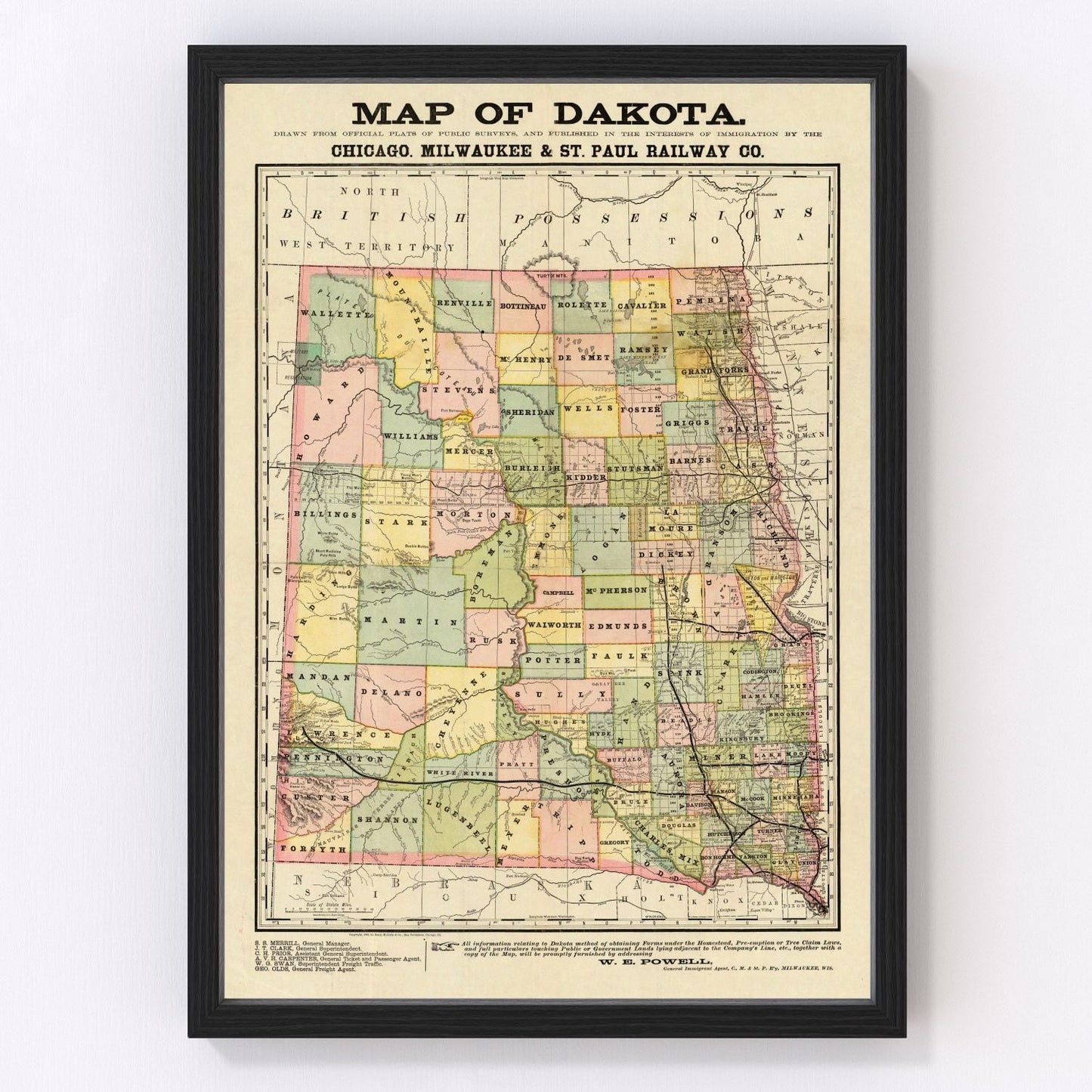 Vintage Map of Dakota Territory 1882