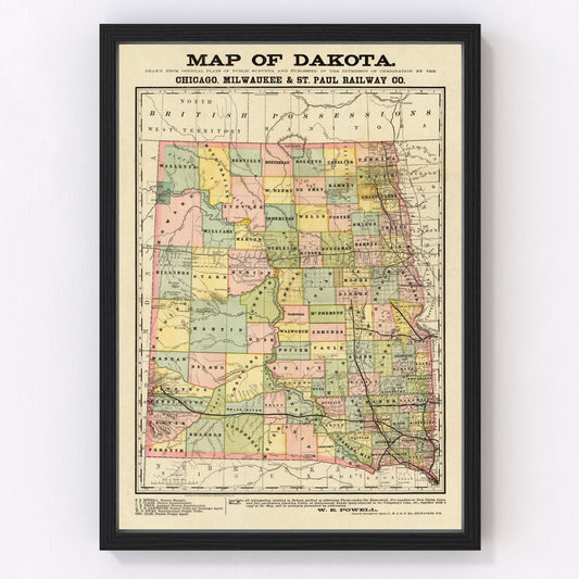 Vintage Map of Dakota Territory 1882