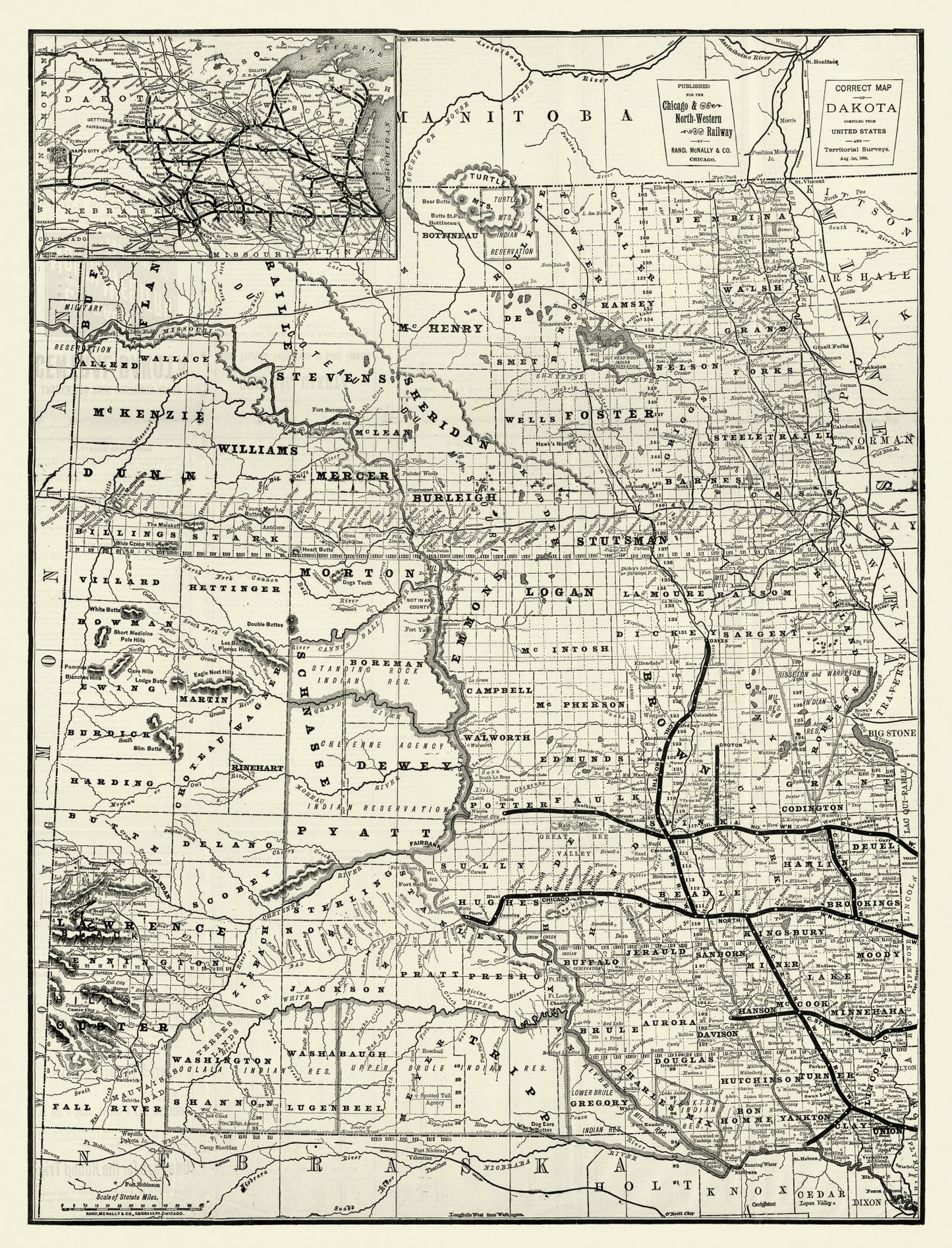 Vintage Map of Dakota Territory 1888