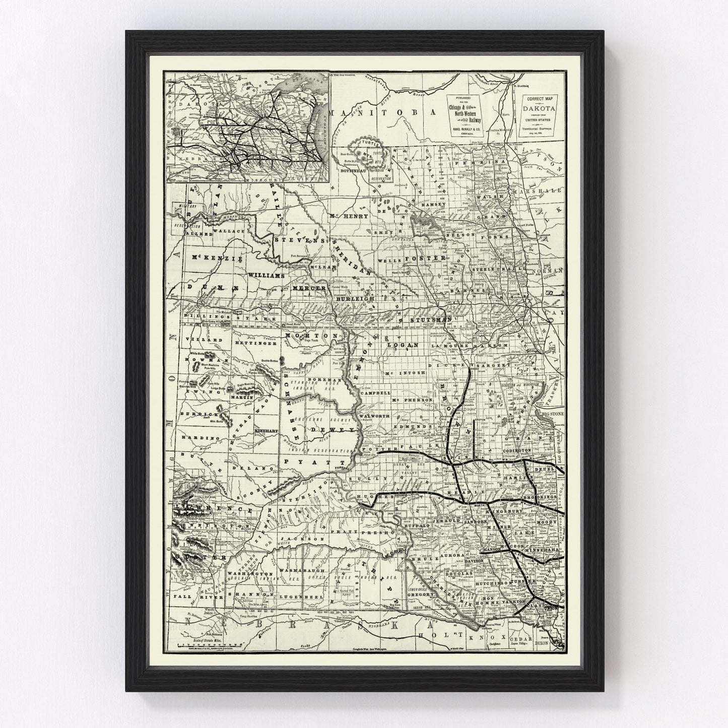 Vintage Map of Dakota Territory 1888