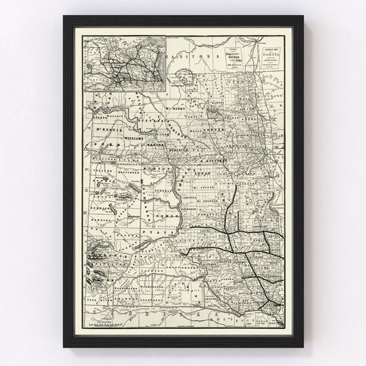 Vintage Map of Dakota Territory 1888