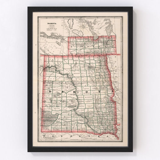 Vintage Map of Dakota Territory 1883