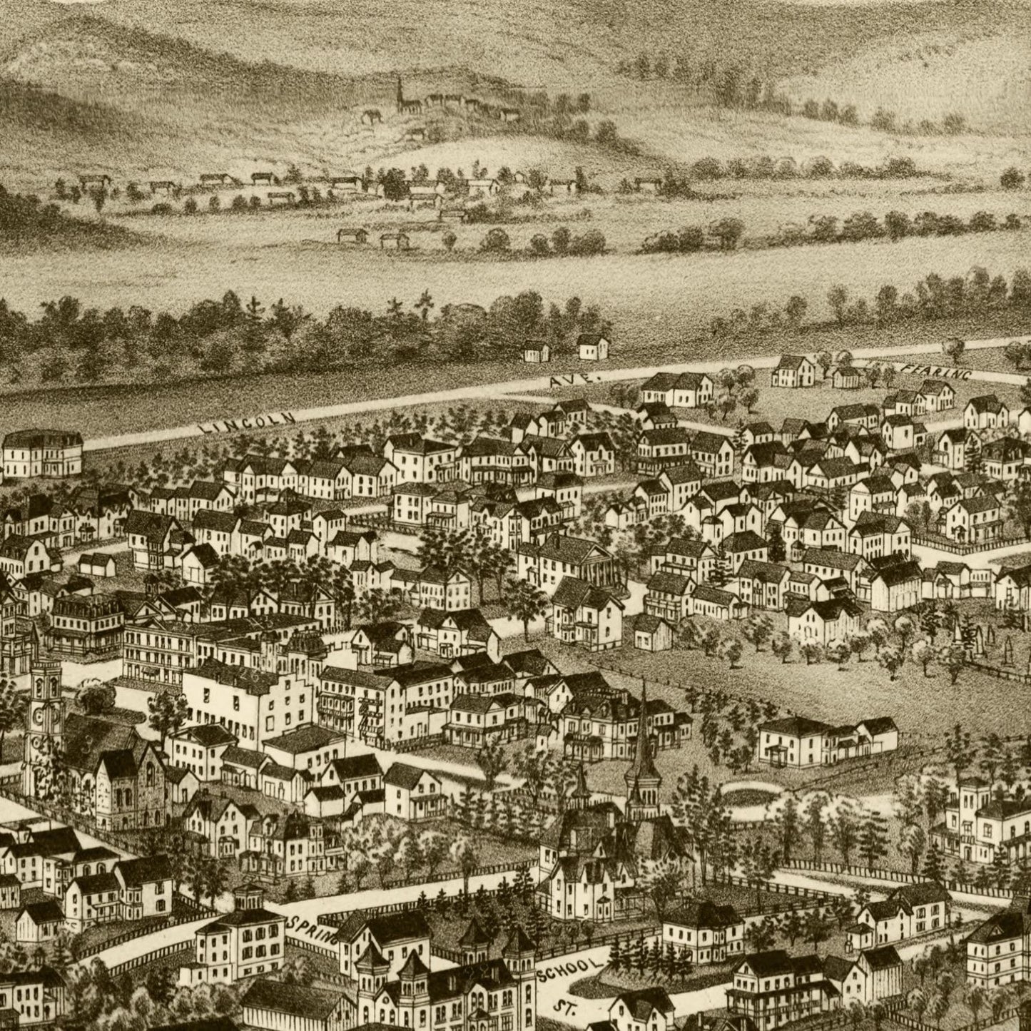 Vintage Map of Amherst, Massachusetts 1886