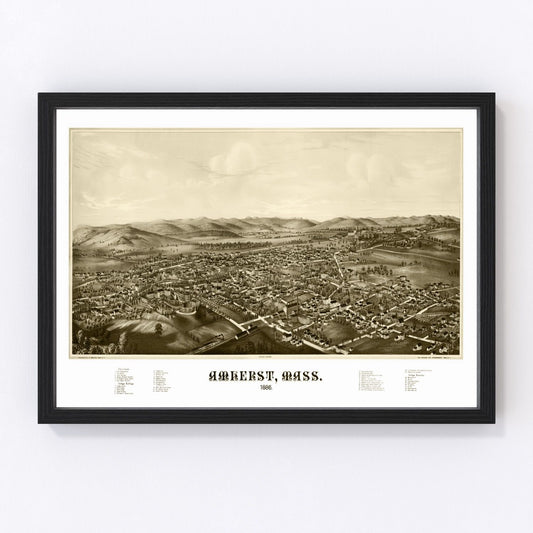Vintage Map of Amherst, Massachusetts 1886